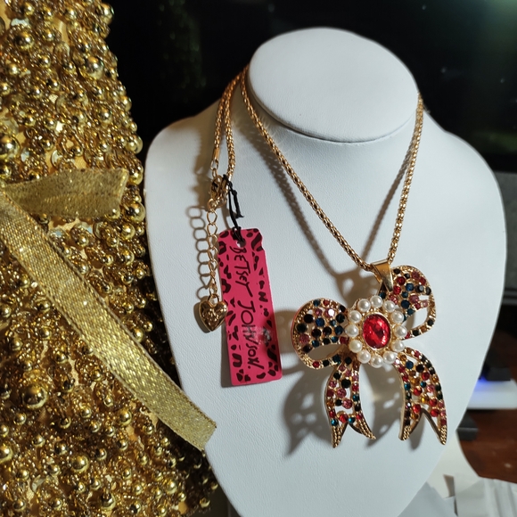 Betsey Johnson Multicolor Rhinestone Bow Necklace - Picture 2 of 2